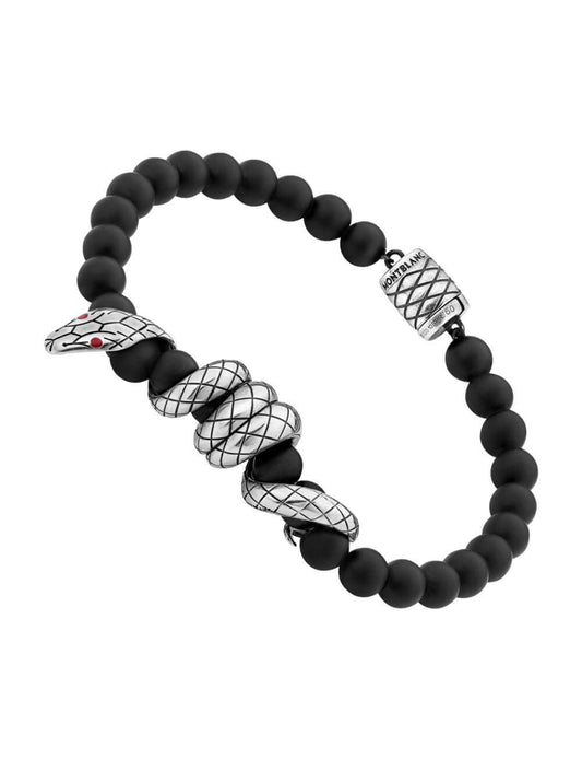 Montblanc bracciale con sfere in onice e dettaglio serpente argento 12405463