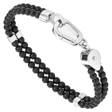 Montblanc Wrap Me double-wrap bracelet in steel and onyx, size L 12596668