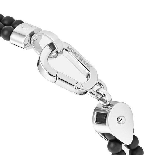 Montblanc Wrap Me double-wrap bracelet in steel and onyx, size L 12596668