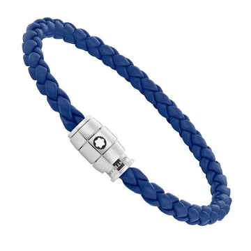 Montblanc bracciale pelle intrecciata blu chiusura a 3 anelli misura S 130898