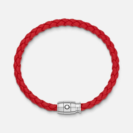 Montblanc bracciale pelle intrecciata rossa chiusura a 3 anelli misura M 130902 63