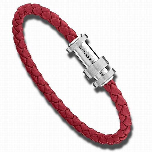 Montblanc bracciale uomo acciaio pelle intrecciata rossa (RED) misura L 118881 68