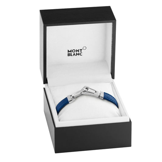Montblanc bracciale Wrap Me pelle blu e moschettone acciaio misura M 12382363