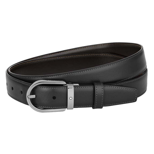 Montblanc 30mm Belt with Ruthenium-Coated Horseshoe Buckle Adjustable Reversible Black/Brown 128803