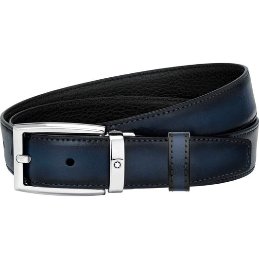 Montblanc Belt 30mm Square Buckle Adjustable Size Reversible Black/Blue 123899