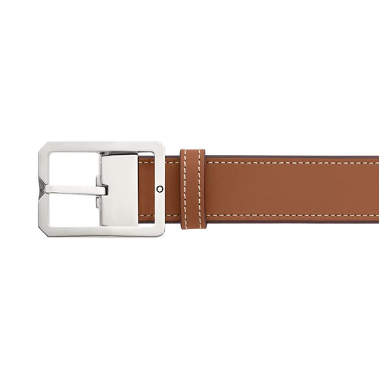 Montblanc 35mm belt with rectangular buckle in brown/grey leather reversible adjustable size 131164