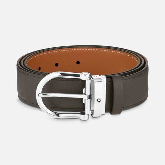Montblanc Belt 35mm Reversible Horseshoe Buckle Leather Smoke Grey/Natural 129441 