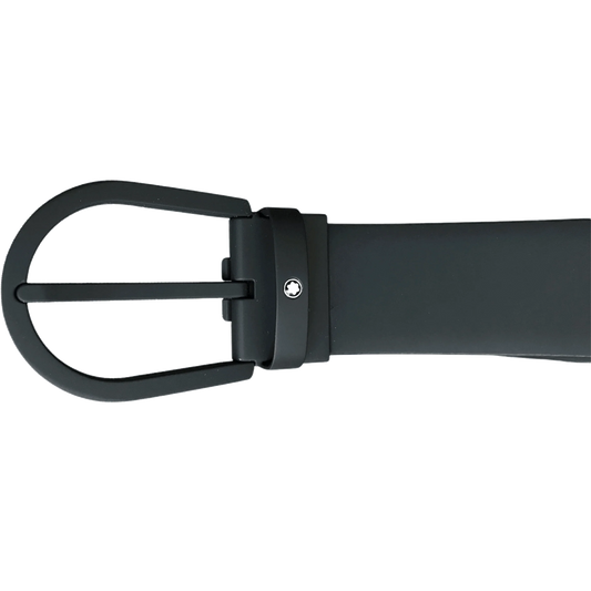 Montblanc 35mm belt with black rubberized buckle and black rubberized leather 129431