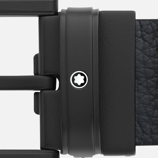 Montblanc cintura 35mm fibbia PVD nero pelle reversibile nero/blu 131188
