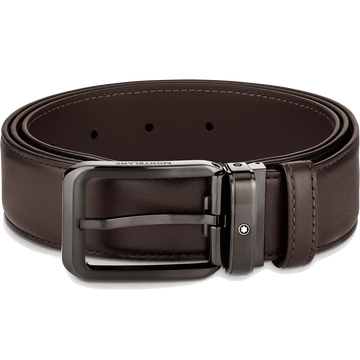 Montblanc belt 35mm rectangular buckle brown leather shaded 129456 