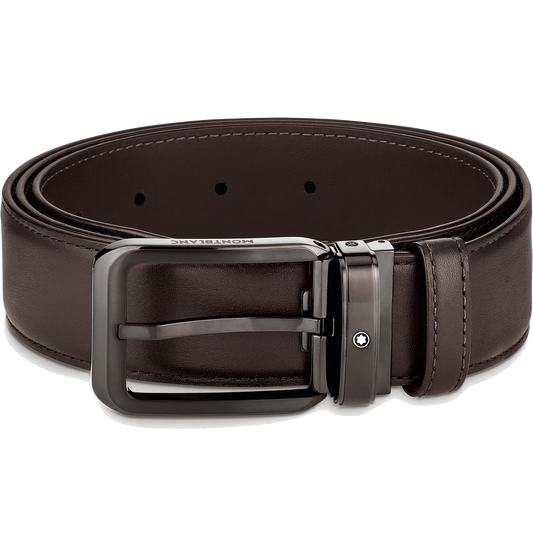 Montblanc belt 35mm rectangular buckle brown leather shaded 129456 