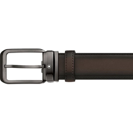 Montblanc belt 35mm rectangular buckle brown leather shaded 129456 