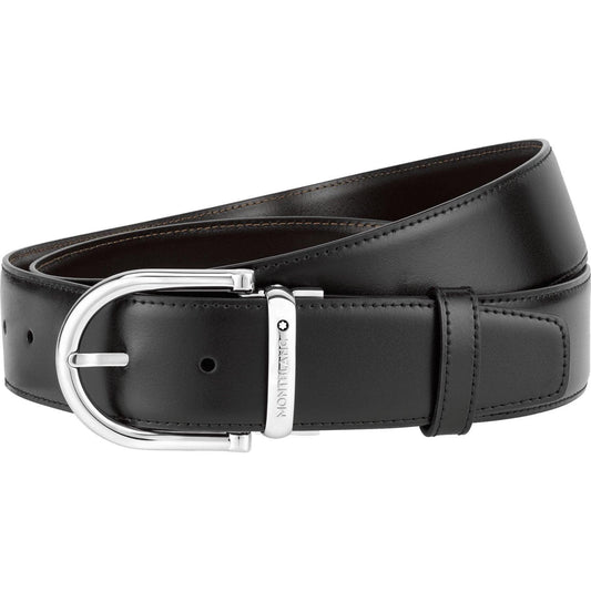Montblanc Belt 40mm Horseshoe Buckle Reversible Leather Black/Brown 124614