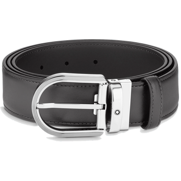 Montblanc cintura da 35 mm in pelle grigia con fibbia a ferro di cavallo 129437