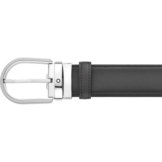 Montblanc cintura da 35 mm in pelle grigia con fibbia a ferro di cavallo 129437