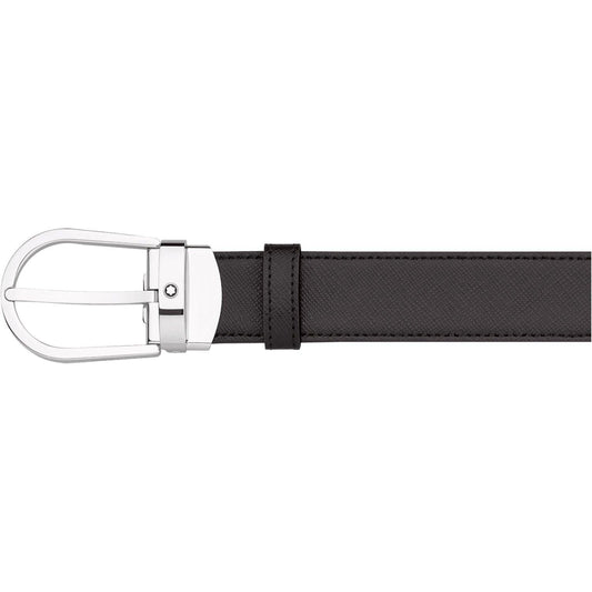 Montblanc Sartorial 113834 30mm Adjustable Reversible Horseshoe Buckle Black/Brown Dress Belt 
