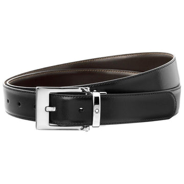 Montblanc elegant belt, rectangular buckle, reversible, black/brown, adjustable size 128140