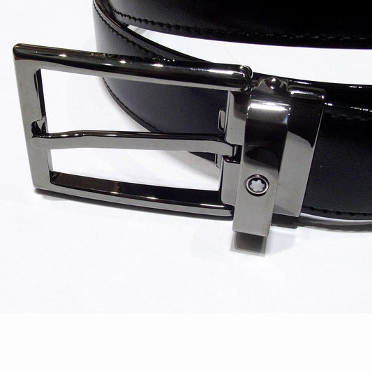 Montblanc Contemporary Line Adjustable Belt 30mm Rectangular Buckle Shiny Ruthenium Reversible Black Brown 118433