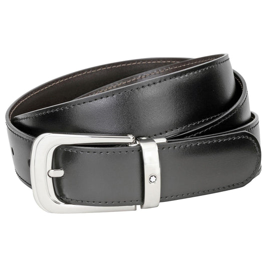Montblanc cintura regolabile uomo reversibile nero marrone fibbia ferro di cavallo 106603
