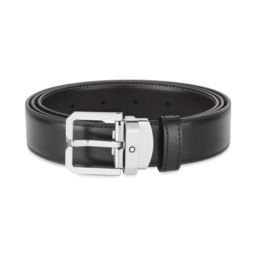 Montblanc cintura reversibile in pelle nero/testa di moro da 35mm con fibbia ardiglione 132873