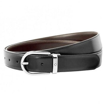 Montblanc men's belt 30mm horseshoe pin buckle shiny palladium finish 128135