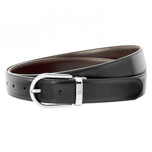 Montblanc men's belt 30mm horseshoe pin buckle shiny palladium finish 128135