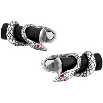 Montblanc gemelli a barra in argento con dettaglio serpente e finitura rutenio nero 124059