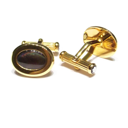 Montblanc cufflinks steel PVD yellow gold mother of pearl 6012