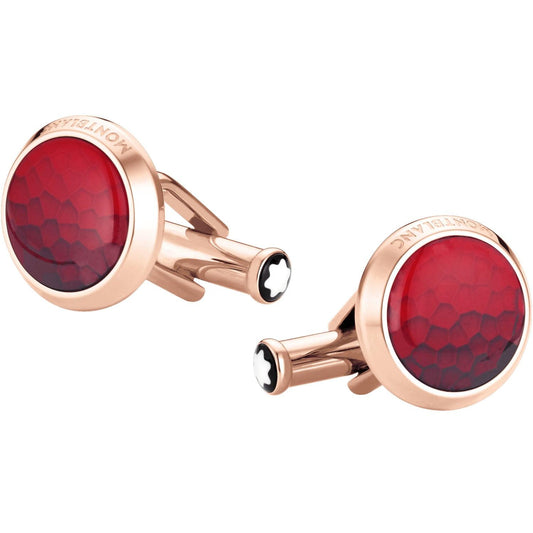 Montblanc gemelli Calligraphy acciaio pvd oro rosa e inserto lacca rosso 126472