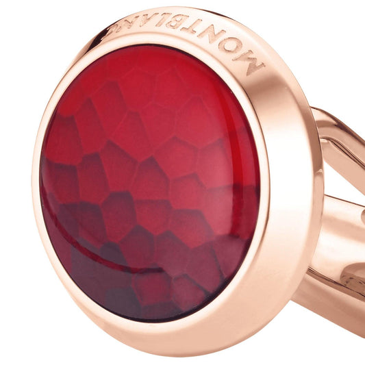 Montblanc gemelli Calligraphy acciaio pvd oro rosa e inserto lacca rosso 126472