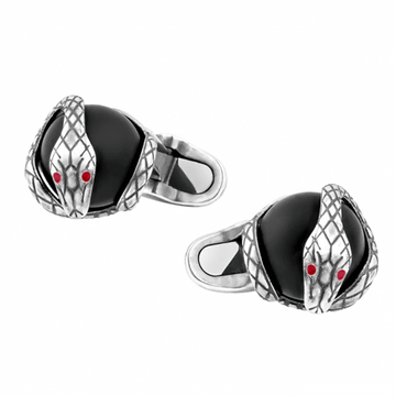 Montblanc cufflinks snake design silver with onyx sphere 124058