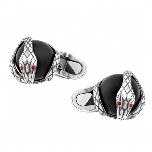 Montblanc cufflinks snake design silver with onyx sphere 124058