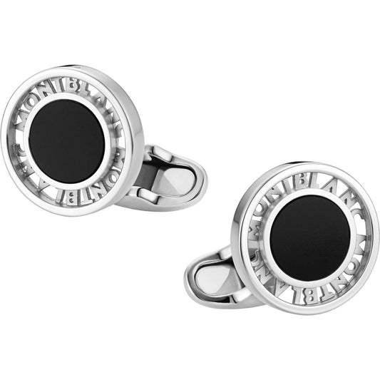 Montblanc Essential Sartorial 116644 Sterling Silver Cufflinks with Onyx Inlay