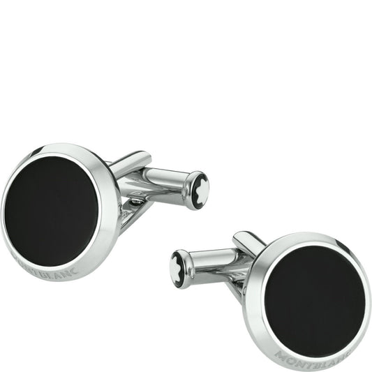 Montblanc Meisterstück Round Cufflinks in Steel with Onyx Inlay 112896