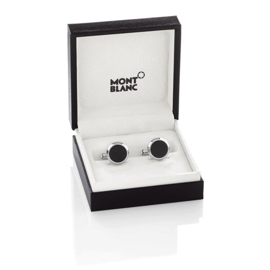 Montblanc Meisterstück Round Cufflinks in Steel with Onyx Inlay 112896