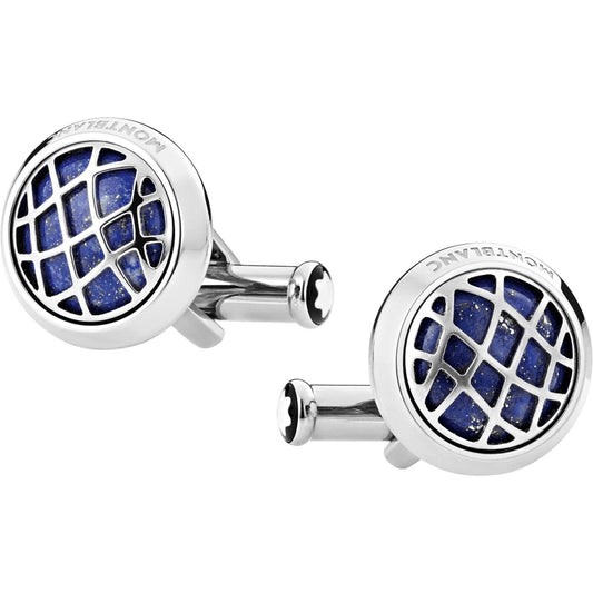 Montblanc Round Cufflinks in Stainless Steel with Lapis Lazuli Inlay 123801