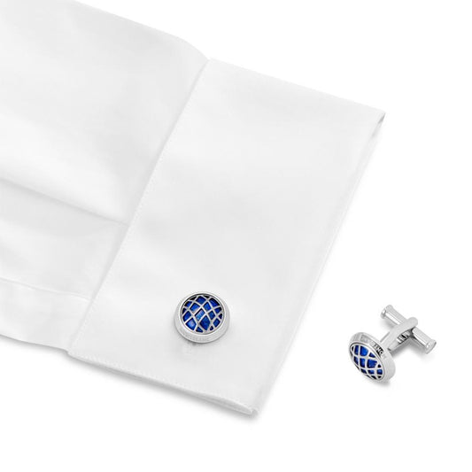 Montblanc Round Cufflinks in Stainless Steel with Lapis Lazuli Inlay 123801