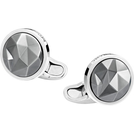 Montblanc Round Cufflinks in Silver with Black Ruthenium-Coated Inlay 123803
