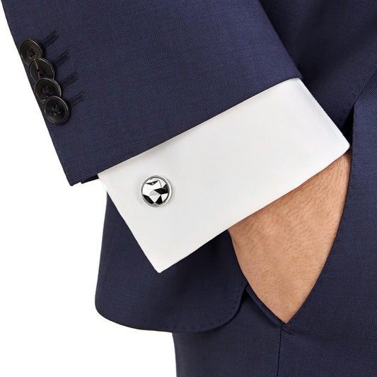 Montblanc Round Cufflinks in Silver with Black Ruthenium-Coated Inlay 123803