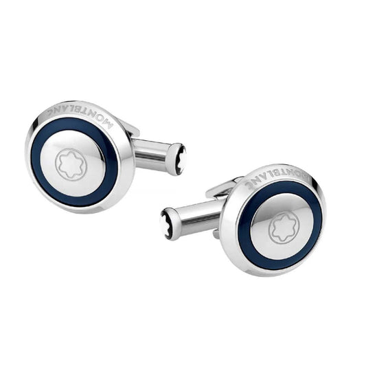 Montblanc UNICEF Round Cufflinks in Steel and Blue Resin 116576