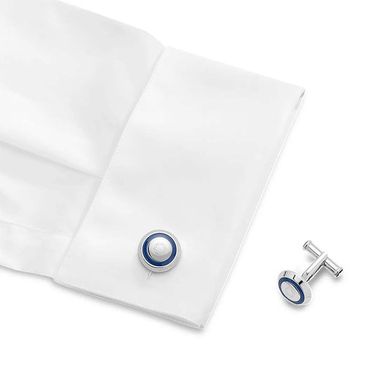 Montblanc UNICEF Round Cufflinks in Steel and Blue Resin 116576