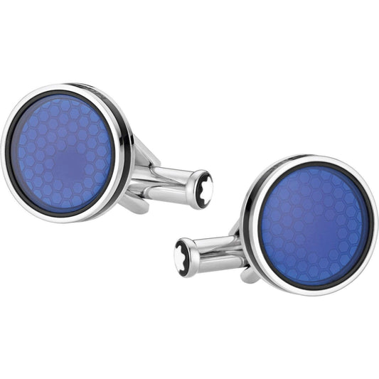 Montblanc Star cufflinks steel sapphire crystal blue 118602