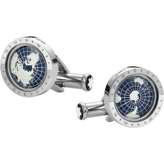 Montblanc gemelli uomo 1858 Geosphere acciaio e resina blu 126165