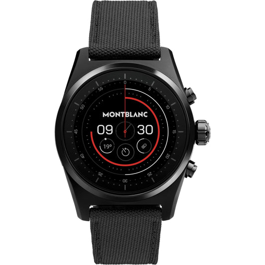 Montblanc orologio smartwatch Summit Lite 43mm in alluminio nero e cinturino in tessuto 128409