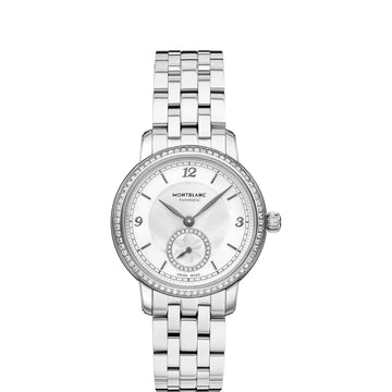 Montblanc orologio Star Legacy Small Second 32mm argento diamanti automatico acciaio 118533