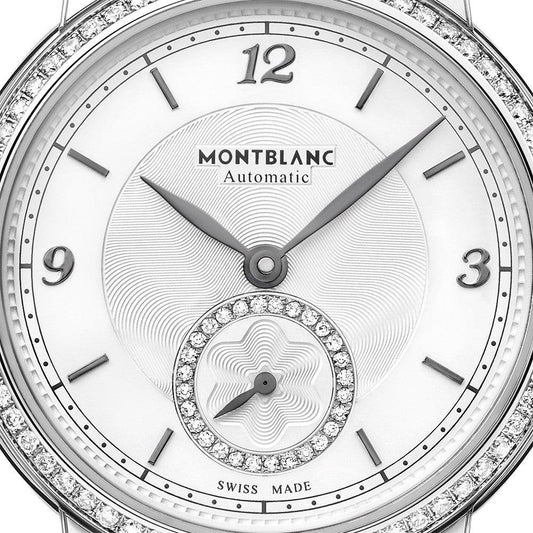 Montblanc orologio Star Legacy Small Second 32mm argento diamanti automatico acciaio 118533