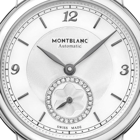 Montblanc orologio Star Legacy Small Second 32mm argento diamanti automatico acciaio 118536