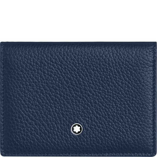 Montblanc porta biglietti da visita con soffietto e tasca a vista Meisterstück Soft Grain blu celeste 124134