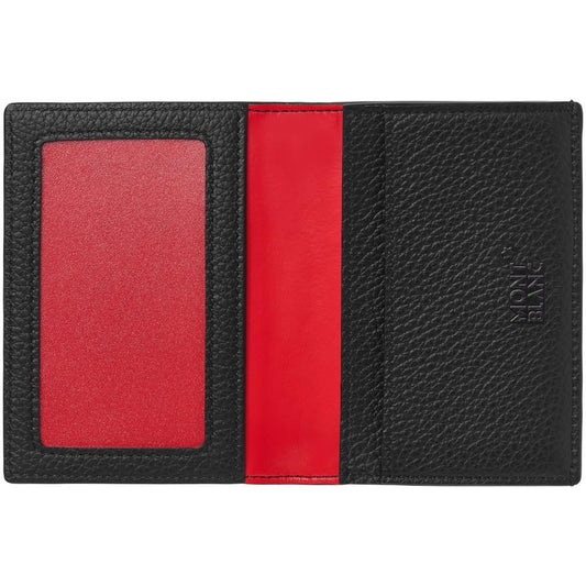 Montblanc porta biglietti da visita con soffietto e tasca a vista Meisterstück Soft Grain nero rosso 124133