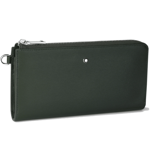 Montblanc portafoglio lungo 12 scomparti Meisterstück 4810 Deep Forest verde con cerniera e cinturino da polso amovibile 129249